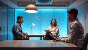 Cliente experimentando serviço jurídico em ambiente moderno, refletindo a Jornada do Cliente na Advocacia Do Problema à Contratação