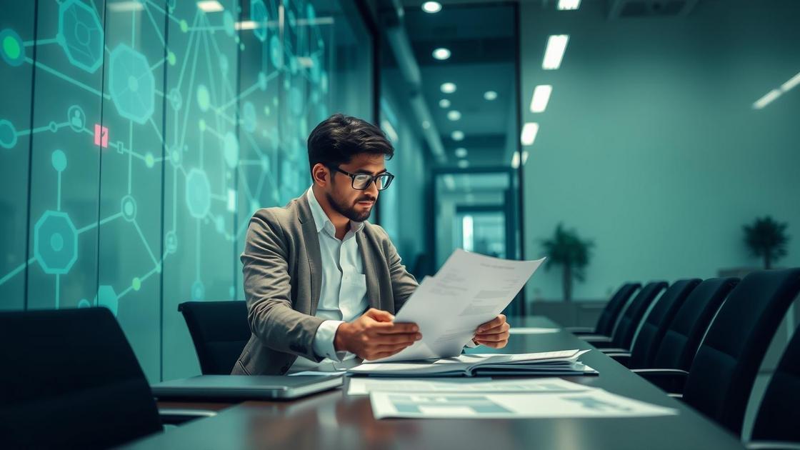 Advogado consultando dados em ambiente moderno simbolizando como o Marketing Digital Ajuda a Recrutar os Melhores Talentos