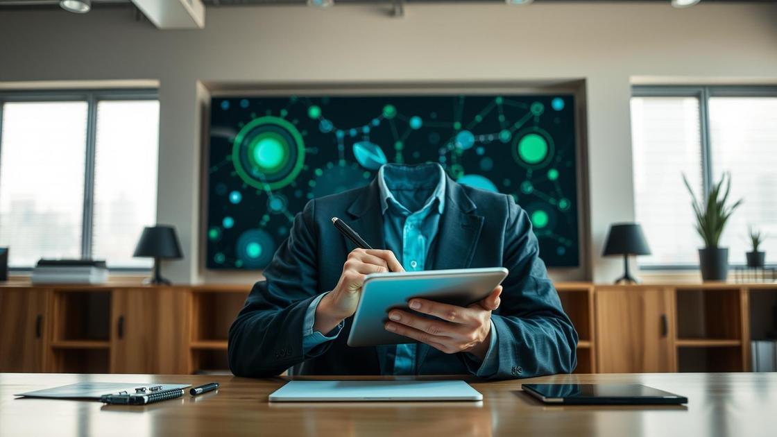 Advogado em escritório moderno utilizando tecnologia digital em estratégia de marketing jurídico, representando "Como Atrair Clientes Jurídicos com Marketing Digital Eficaz".