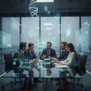 Advogados consultando clientes em um escritório moderno, representando Estratégias de Retargeting para Advogados Conquiste Mais Clientes