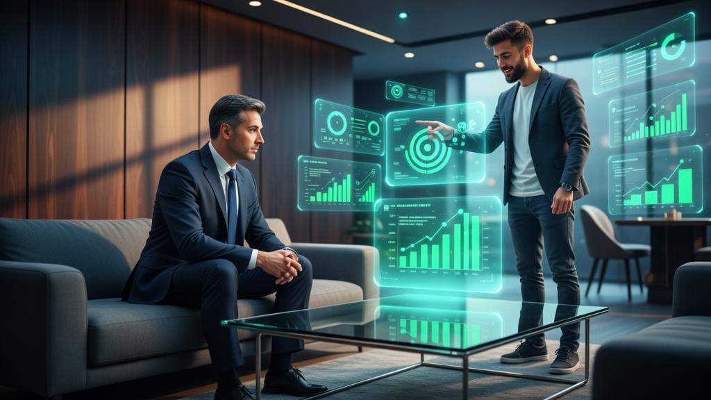 Advogado discutindo estratégias de marketing digital com influenciador em um ambiente moderno, representando influenciadores digitais no mercado jurídico.