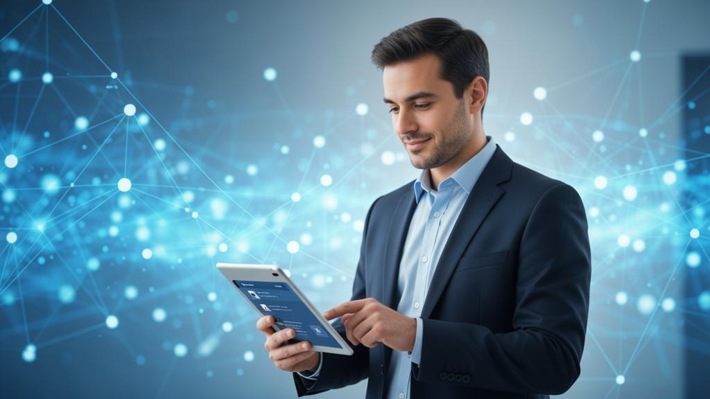 Advogado interagindo com clientes digitalmente, representando a construção de confiança online no marketing jurídico.
