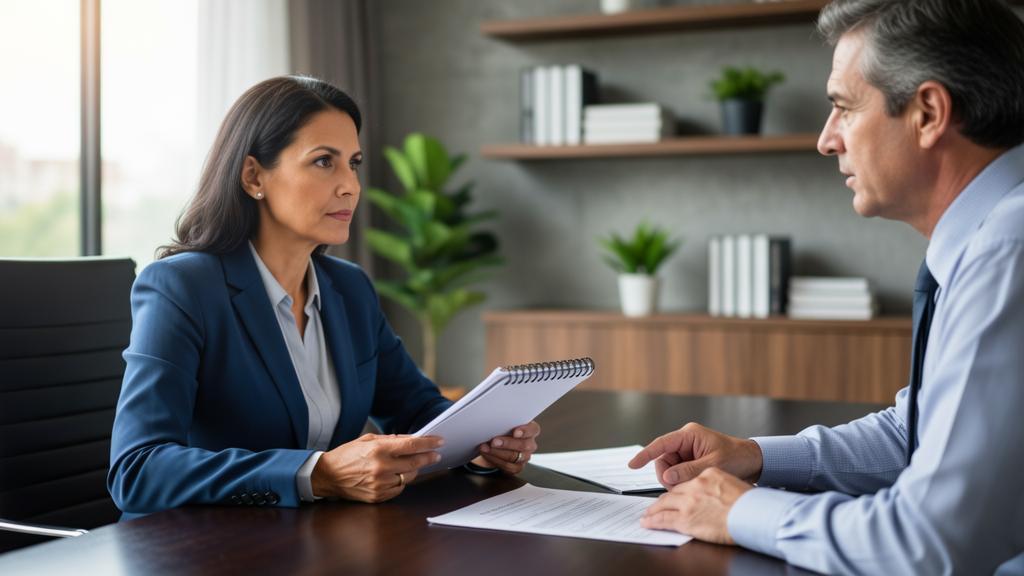 Imagem de cliente em reunião com advogado em escritório moderno, exemplificando a importância de gráficos e infográficos jurídicos.