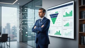 Pesquisa de Palavras-chave para Advogados Guia Completo com advogado analisando SEO e dados digitais em escritório moderno