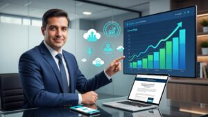 Marketing Jurídico para Direito Previdenciário Como Atrair Clientes com Ética e Autoridade em escritório moderno com gráficos digitais