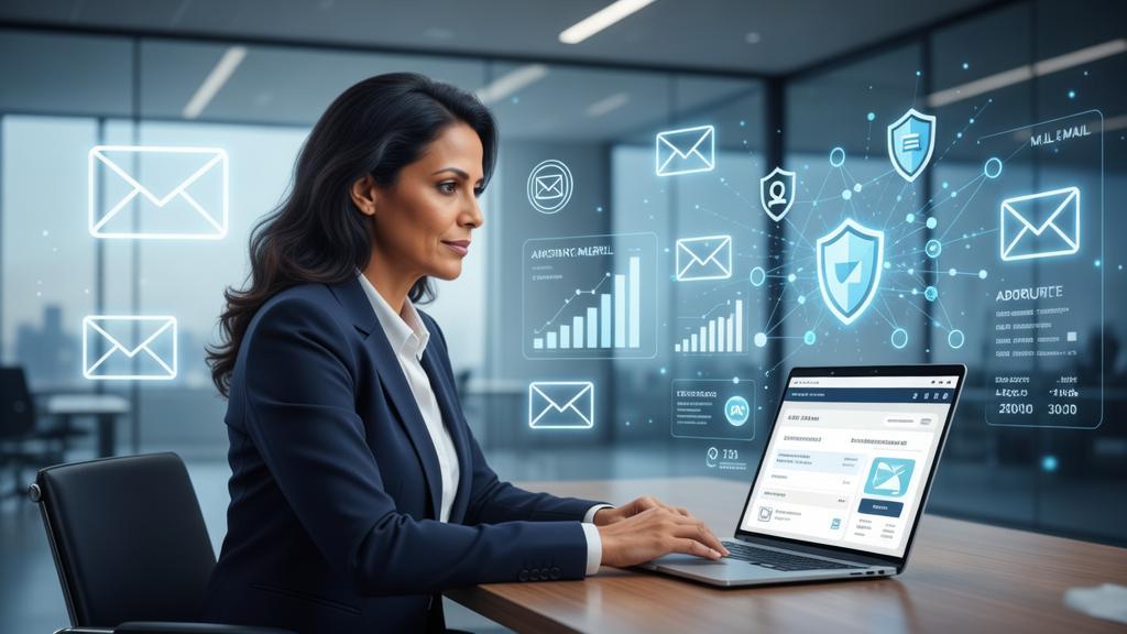 Como Evitar Spam no E-mail Marketing Jurídico Guia Completo: advogada em escritório analisando entregabilidade e segurança digital