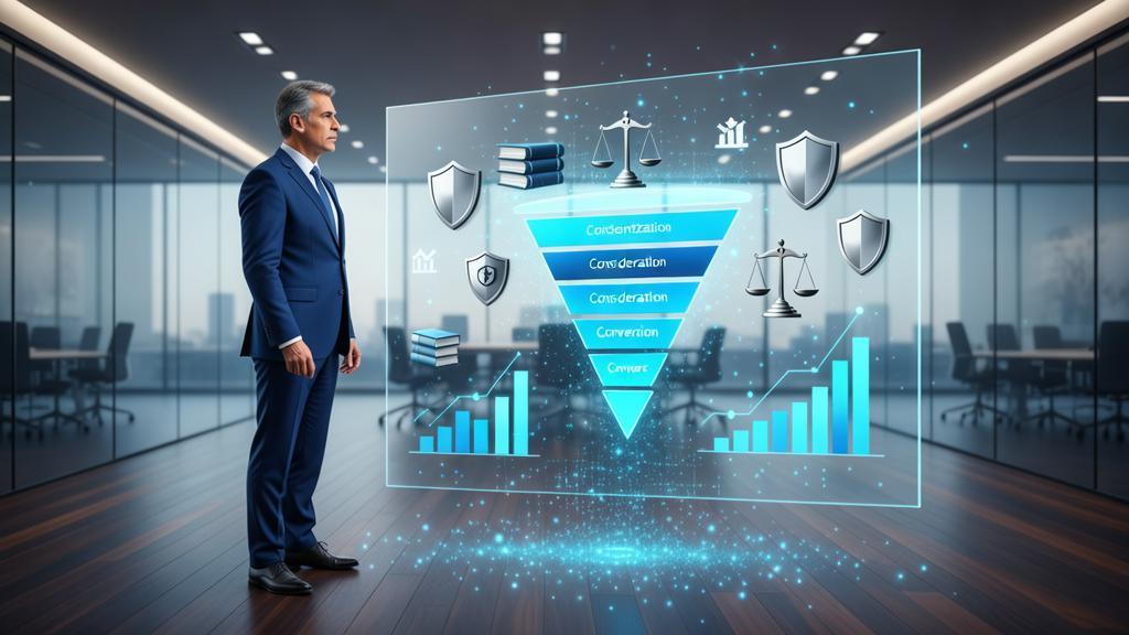 Como Evitar Armadilhas no Marketing Digital Jurídico Guia Essencial para Advogados, advogado(a) analisando estratégia digital com elementos tecnológicos