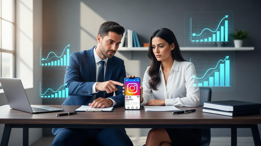 Como Utilizar Stories no Instagram Jurídico Guia Prático para Advogados, advogados analisando métricas e stories em escritório moderno