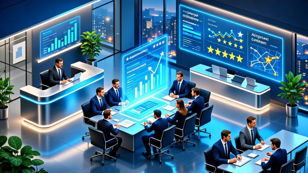 O Papel dos Reviews Online para Escritórios de Advocacia: equipe analisando reputação digital e avaliações no escritório